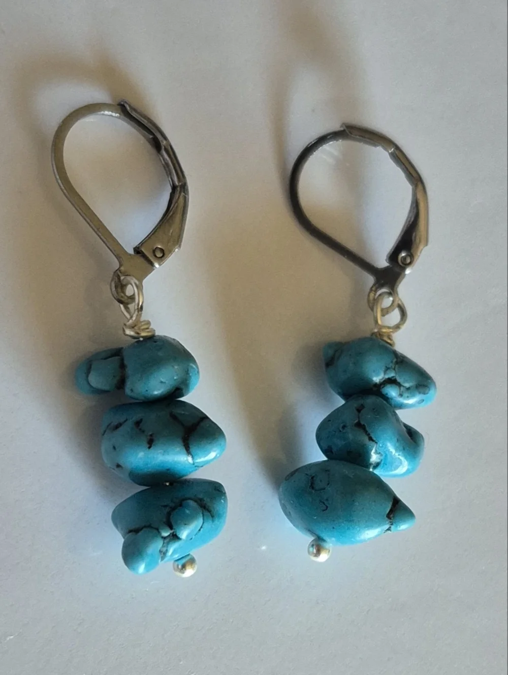 Turquoise Nuggets Dangle Earrings - - Picture 4 of 4